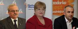 Od lewej: Leonard Krasulski (PiS), Elżbieta Gelert (PO), Wojciech Penkalski (RP)