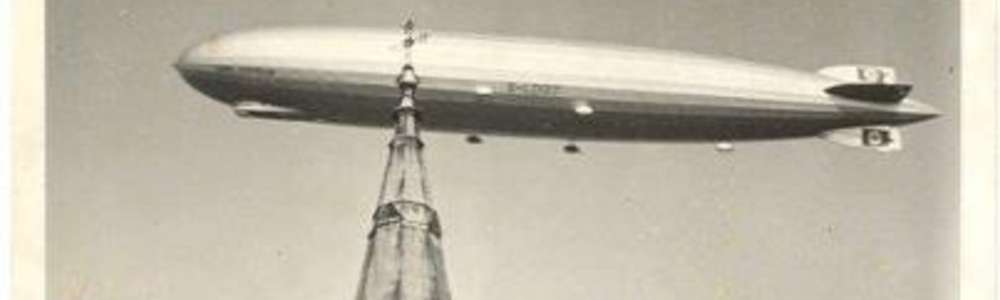 Elbląg 27.3.1936 r. Sterowiec D-LZ 127 Graf Zeppelin nad kościołem Św. Pawła