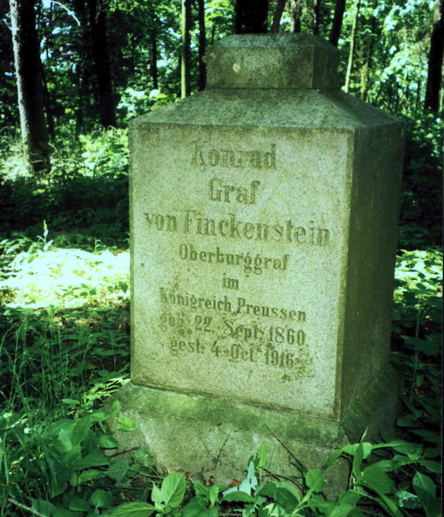 Latem 2013 roku obelisk Konrada grafa von Finckenstein jeszcze stał, obecnie leży wgnieciony w ziemię - full image