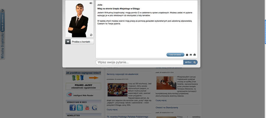 
Wirtualna urzędniczka pomoże w odnalezieniu interesujących nas zagadnień na stronie internetowej www.elblag.eu
