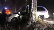 Kierowca trafił do szpitala po poślizgu na oblodzonej jezdni i uderzeniu w drzewo