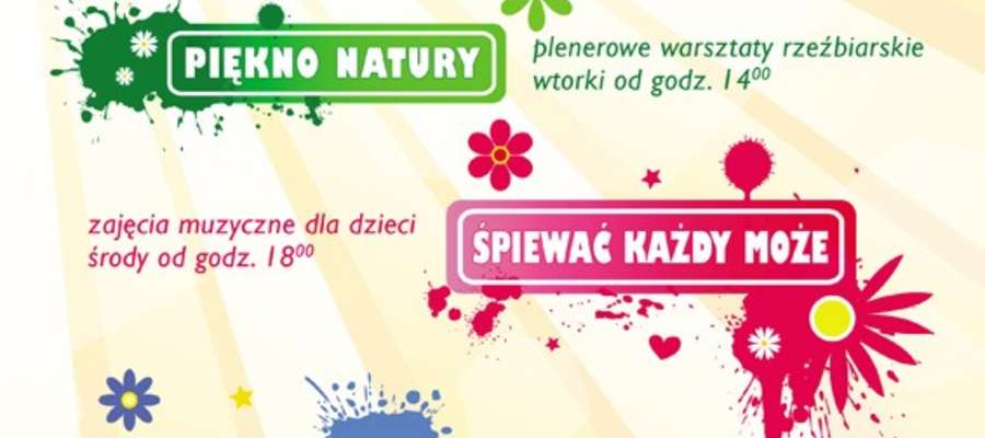 Plakat informujący o wakacyjnych atrakcjach w Mszanowie 