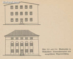 Projekt architektoniczny elewacji budynku młyna wykonany przez architekta Gustava Wolfa w 1919 roku.