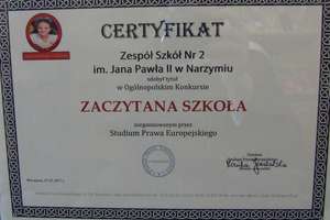 Certyfikat „Zaczytana szkoła” dla Zespołu Szkół w Narzymiu