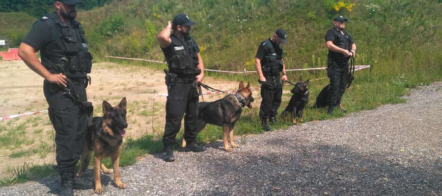 Na strzelnicy w Ostródzie przewodnicy psów policyjnych zaprezentowali wyszkolenie swoich czworonogów