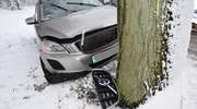  Volvo uderzyło w drzewo. Kierowca i pasażer trafili do szpitala