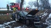 Samochód osobowy uderzył w drzewo. 11-latka z podejrzeniem urazu kręgosłupa trafiła do szpitala w Olsztynie [ZDJĘCIA]