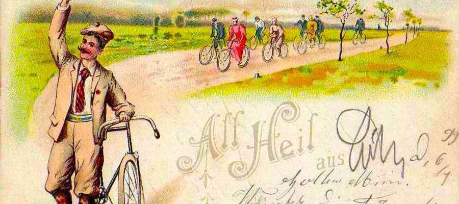 Urocza pocztówka z lamusa z rowerzystami z epoki w roli głównej