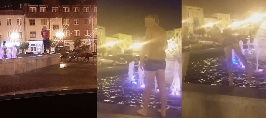 Jeden ze sfotografowanych mężczyzn oddawał do lubawskiej fontanny mocz, inny oddawał do niej skoki jak do basenu