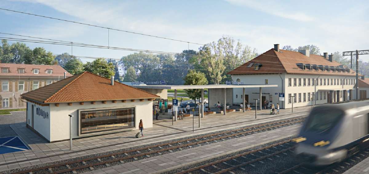 Dworzec Olsztynek po przebudowie - widok od strony stacji