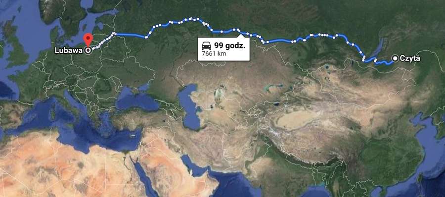 Odległość z Lubawy do Czity to ponad 7600 kilometrów 