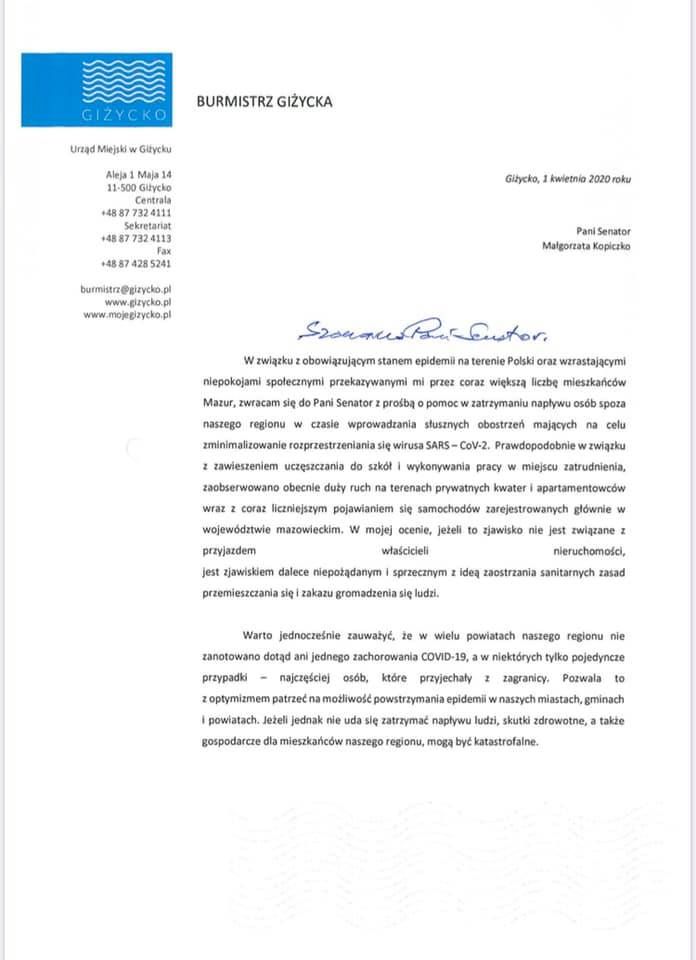 Burmistrz Giżycka o pomoc poprosił senator Małgorzatę Kopiczko, a zwróciła się do MON o pomoc wojska