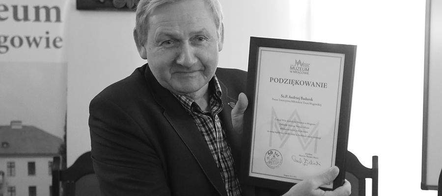 Andrzej Badurek w 2019 roku otrzymał podziękowanie za współpracę przy okazji jubileuszu 50-lecie mrągowskiego muzeum