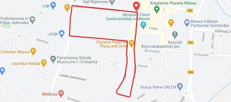 Trasa wyścigu w Mławie
