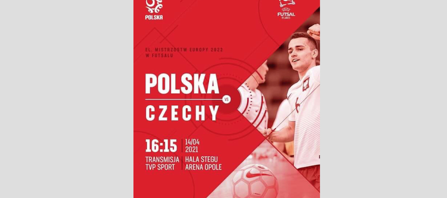 Plakat promujący mecz Polska — Czechy, z Sebastianem Grubalskim (Constract Lubawa) w roli głównej
