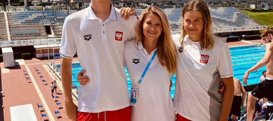 Ekipa Swimlandu w Rzymie: Tomasz Kraczkowski, trenerka Gabriela Wójtowicz i Karolina Piechowicz