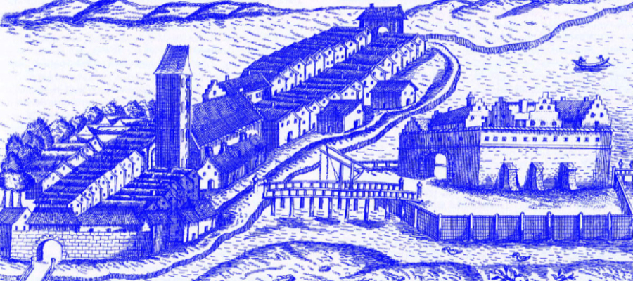 rycina przedstawiająca Ełk i miejscowy zamek