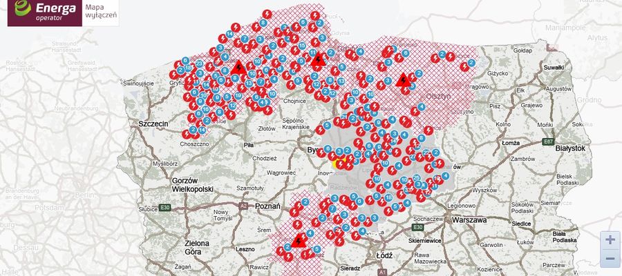 W woj. warmińsko-mazurskim bez zasilania pozostaje około 8200 odbiorców