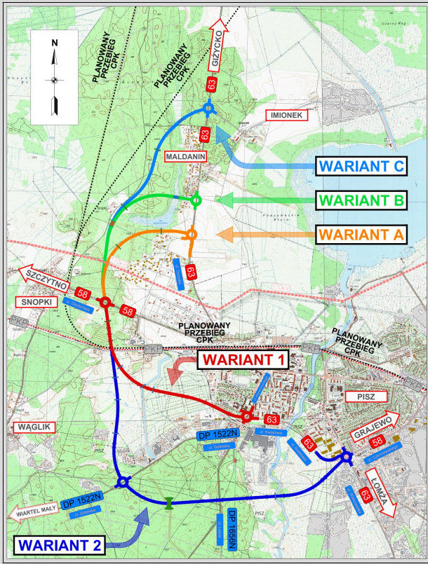 obwodnica Pisza - warianty przebiegu