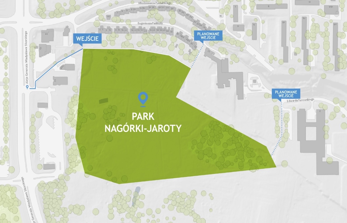 Mapa planowanych wejść do parku