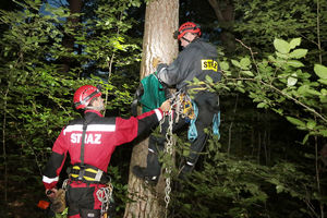Spadochroniarz zawisł na czubku drzewa na ul. Sielskiej w Olsztynie