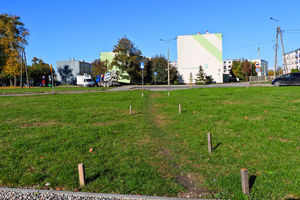 Tajemnicze oznakowanie na trawniku przy ul. Nowowiejskiego w Bartoszycach 