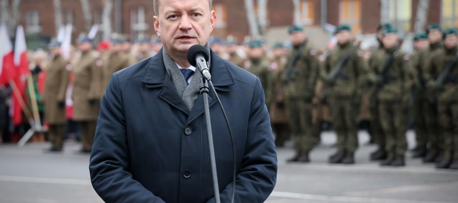 Wicepremier Mariusz Błaszczak, minister obrony narodowej na przysiędze wojskowej żołnierzy dobrowolnej zasadniczej służby wojskowej w Olsztynie 