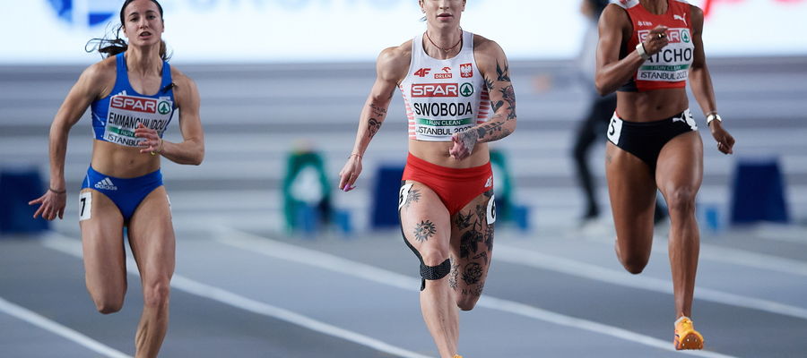 Ewa Swoboda w eliminacyjnym biegu na 60 m podczas halowych mistrzostw Europy w lekkiej atletyce