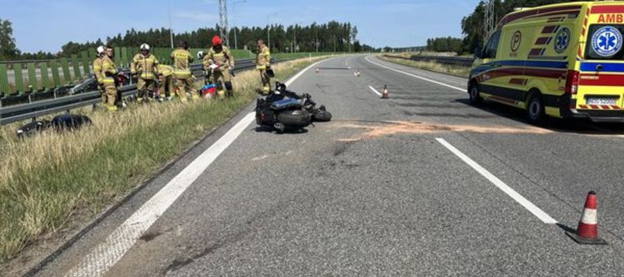 Wypadek motocyklisty na S7 na wysokości Miłomłyna
