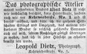 Ogłoszenie w Neuer Elbinger Anzeiger z 26 grudnia 1864 roku