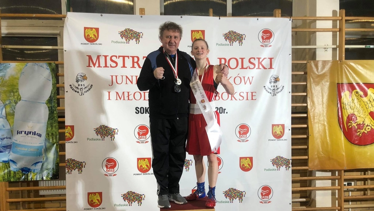 Tadeusz Biryło - trener MKB Mazur Ełk wraz z podopieczną Natalią Kuczewską