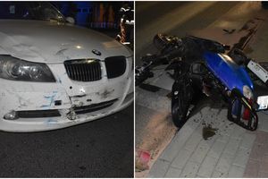 Zderzenie motoroweru i BMW na ul. Działyńskich w Nowym Mieście Lubawskim