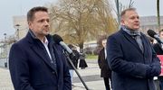 Rafał Trzaskowski, kandydat KO na prezydenta RP (L) i Michał Missan, prezydent Elbląga