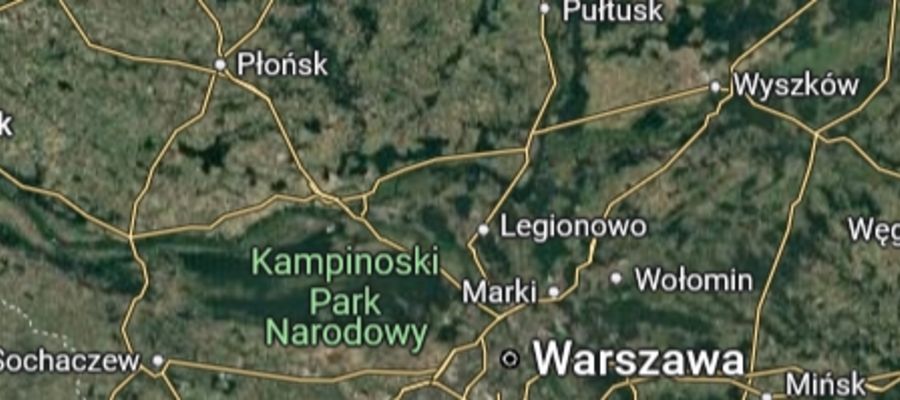 Środkowe Mazowsze. Zrzut ekranu - Mapy Google