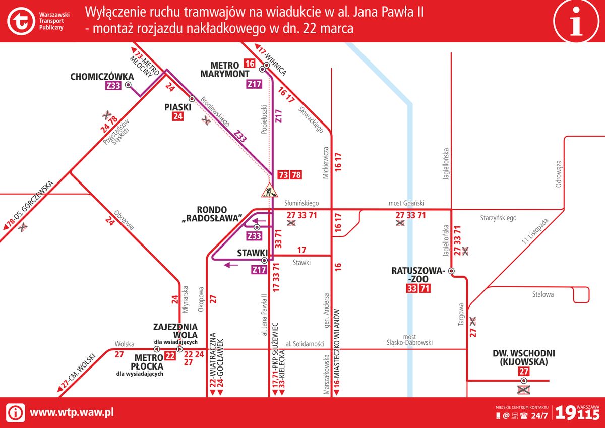 Zmiany w kursowaniu tramwajów_22 marca_graf. ZTM Warszawa