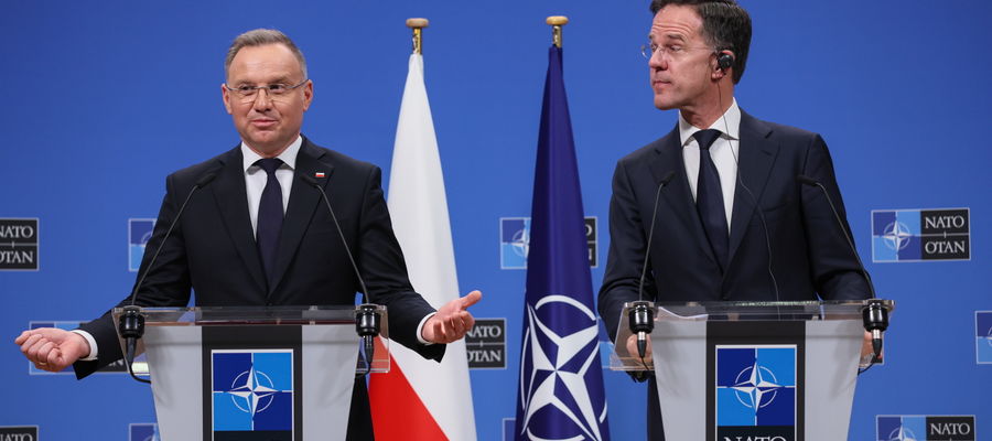 Andrzej Duda i Mark Rutte podczas konferencji prasowej.