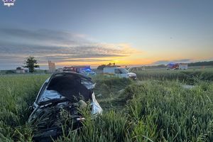 Dachował i wypadł z pojazdu. Potem "smacznie" spał w zbożu