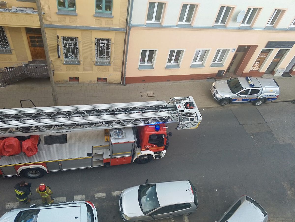 Interwencja straży pożarnej i straży miejskiej przy ul. Mazurskiej w Olsztynie