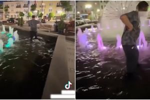 [VIDEO] Kąpiel nietrzeźwych w fontannie na rynku w Lubawie
