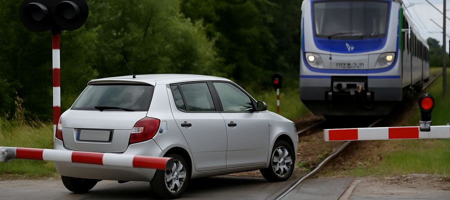 Zatrzymał pociąg, bo zignorował rogatki. Groźne zdarzenie na przejeździe kolejowym 