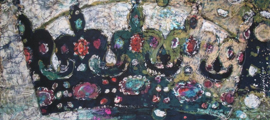 

SZMARAGDOWA KORONA CHROBREGO, 2020, 70_100 cm., batik na jedwabiu, pastele olejne
