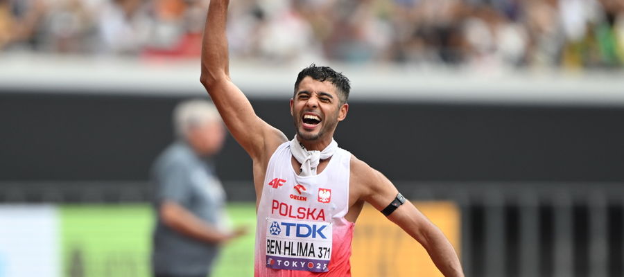  Polak Maher Ben Hlima na mecie chodu na 35 km 
