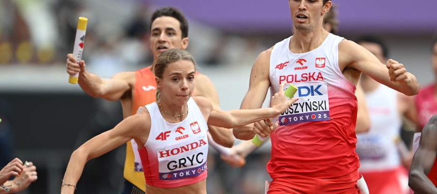 Kajetan Duszyński i Anna Gryc w eliminacyjnym biegu sztafet mieszanych 4x400 m