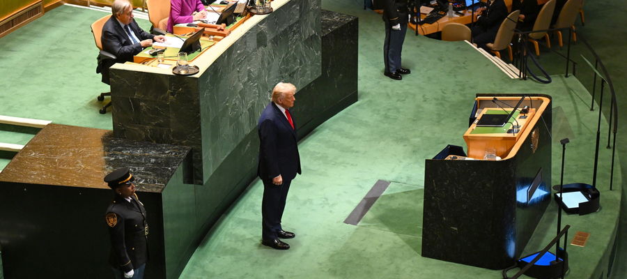 Prezydent USA Donald Trump przemawia  podczas Zgromadzenia Ogólnego ONZ. 