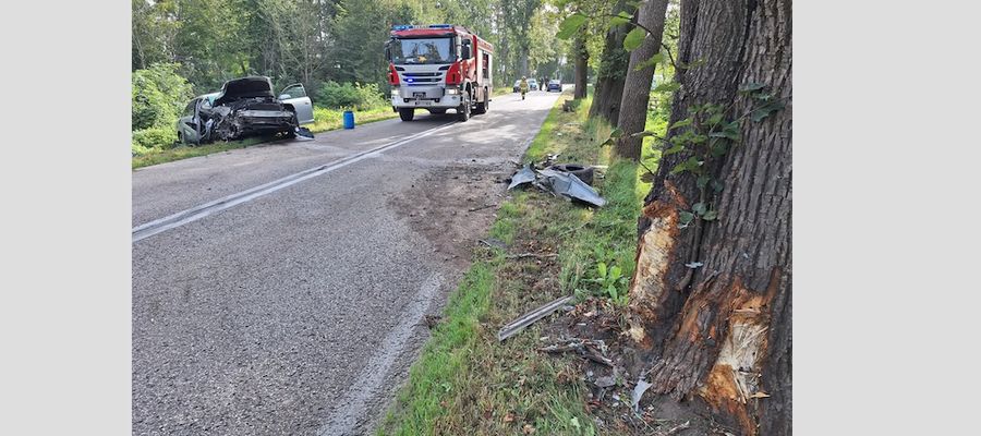 Na drodze wojewódzkiej DW610 między Uktą a Rucianem-Nidą samochód osobowy uderzył w drzewo. 